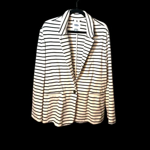 Old Navy Black and White Striped Blazer Women’s Size XXL - Picture 1 of 9